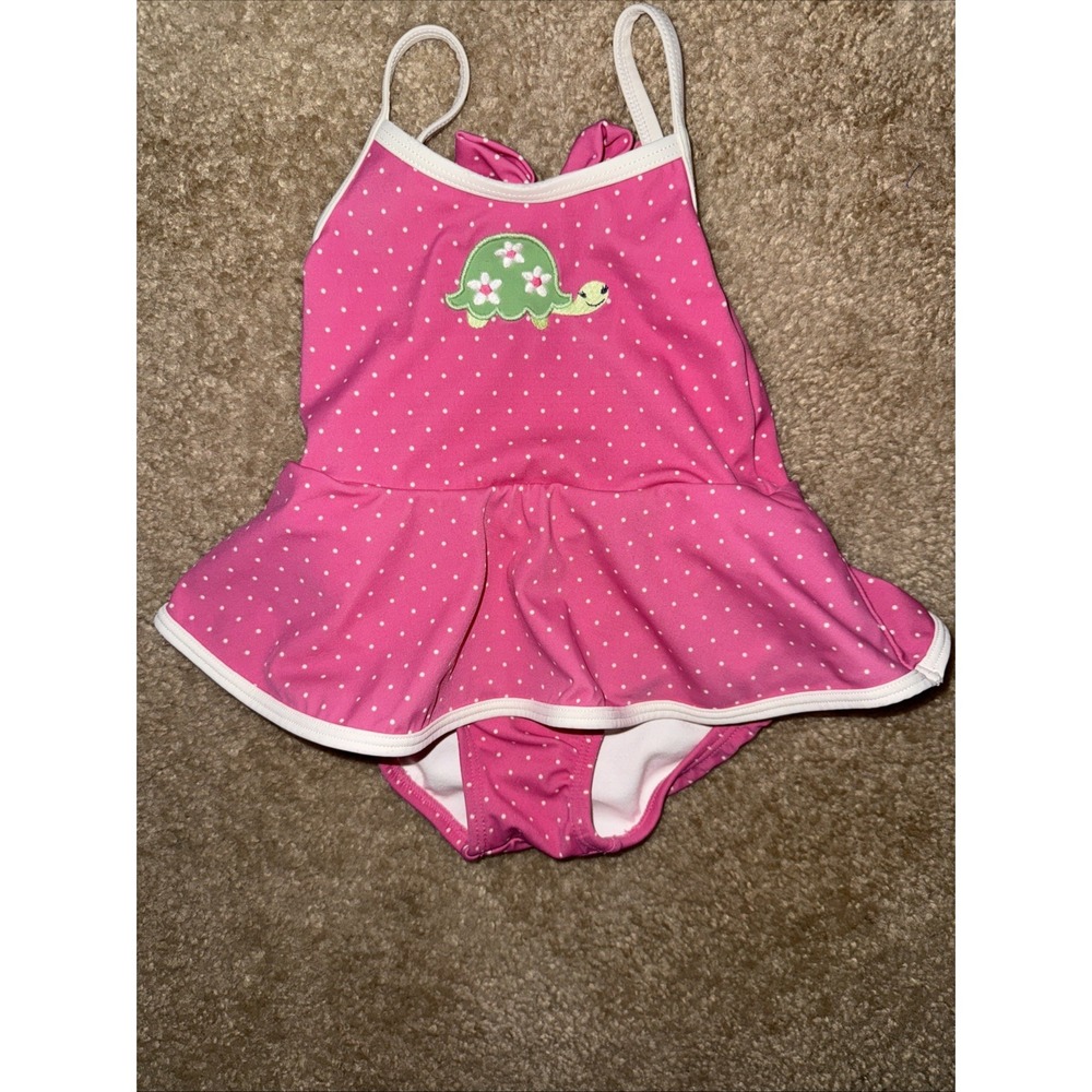 Gymboree‎ Baby Girls Pretty Turtle Pink Polka Dots Swimsuit Size 12-18 Months